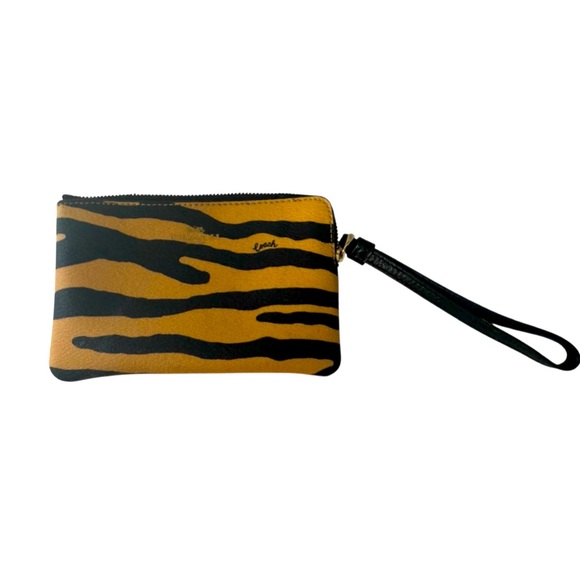 Coach Tiger Stripe Leather Wristlet – Animal Print Zip Pouch - Picture 1 of 7